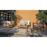 Exotan Loungeset Fauteuil/Bank/Tafel - Teak - Grijs - Set van 4