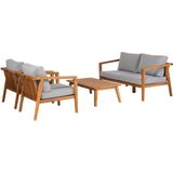 WOOOD Lucca Loungeset Buiten Fauteuil/Bank/Tafel - Teak - Grijs