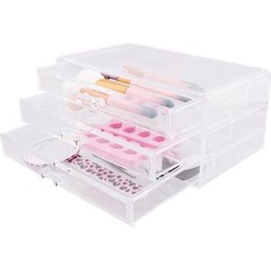 Organizer Make-up | 3-lades | Inclusief accessoires; make-up kwasten, spiegel, nagelvijl en nog veel meer...
