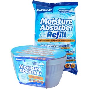 Washcat Inclusief 450 Gr Navulling - Geschikt voor ruimte tot 35m³ - Vocht Vangende Kristallen - Helpt condens, vocht en schimmel te reduceren