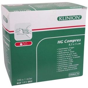 Klinion - HG - Gaaskompres - Steriel - 8-laags - 8,5 x 5 cm - 100 Stuks