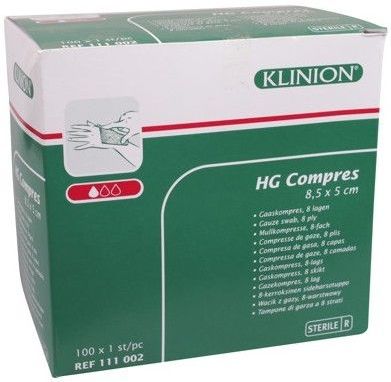 Klinion - HG - Gaaskompres - Steriel - 8-laags - 8,5 x 5 cm - 100 Stuks