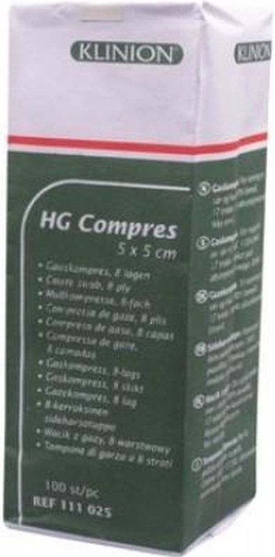 Klinion gaaskompres HG 8-laags 5x5cm (100 stuks) Klinion