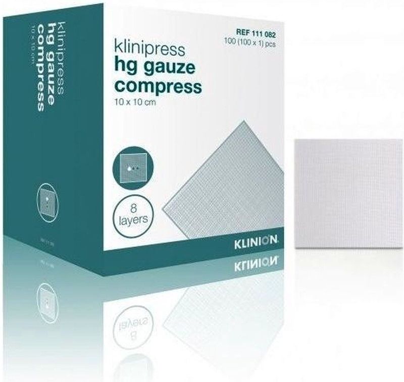 Klinion gaaskompres HG 8-laags 10x10cm (100 stuks) Klinion