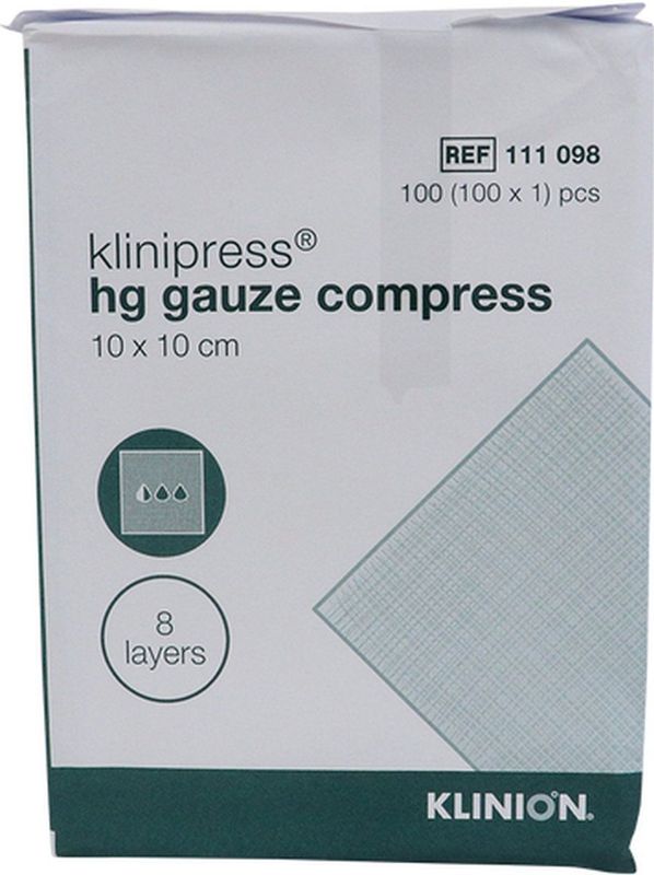 Klinion - HG Gaaskompres - 8-laags - 10 x 10 cm - 100 Stuks
