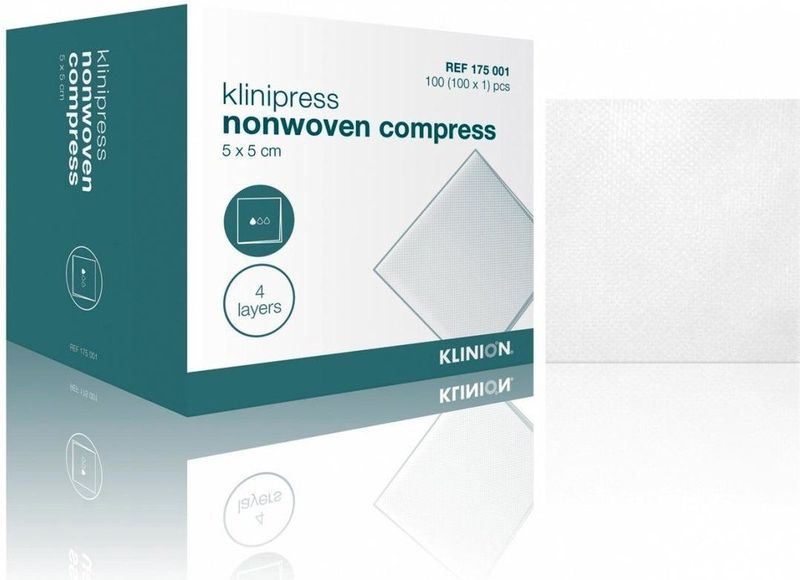 Klinion - Gaaskompres - Steriel - 4-laags - 5 x 5 cm - 100 Stuks