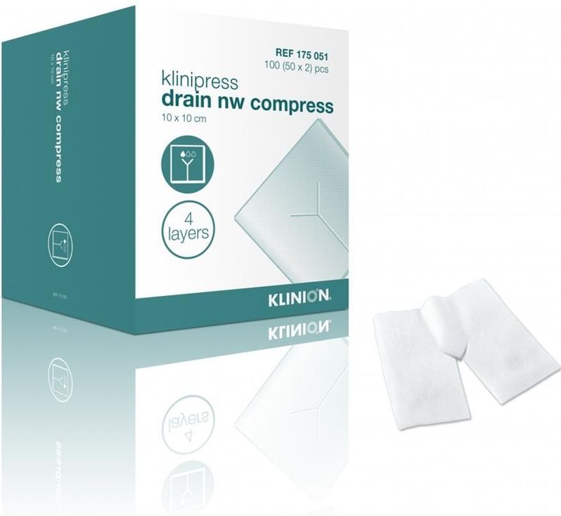 Klinion - Splitkompres - 10 x 10 cm - Non-woven - Steriel