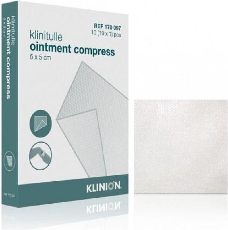 Klinitulle - Zalfkompres - Steriel - 5 x 5cm - 10 Stuks