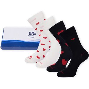 Seas Socks - Huissokken - Zwart/Wit - Slijtvast Katoen - 4 Paar