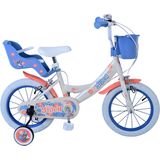 Disney Stitch Kinderfiets - Meisjes - 14 inch - Creme Koraal Blauw - Twee handremmen