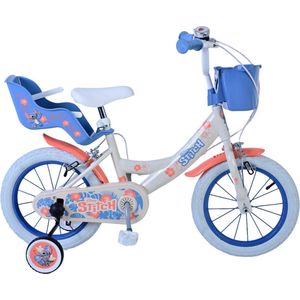 Disney Stitch Kinderfiets - Meisjes - 14 inch - Creme Koraal Blauw - Twee handremmen