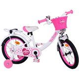 Volare - Ashley - Kinderfiets - Wit/Roze - Stalen Frame - Met Fietsmand