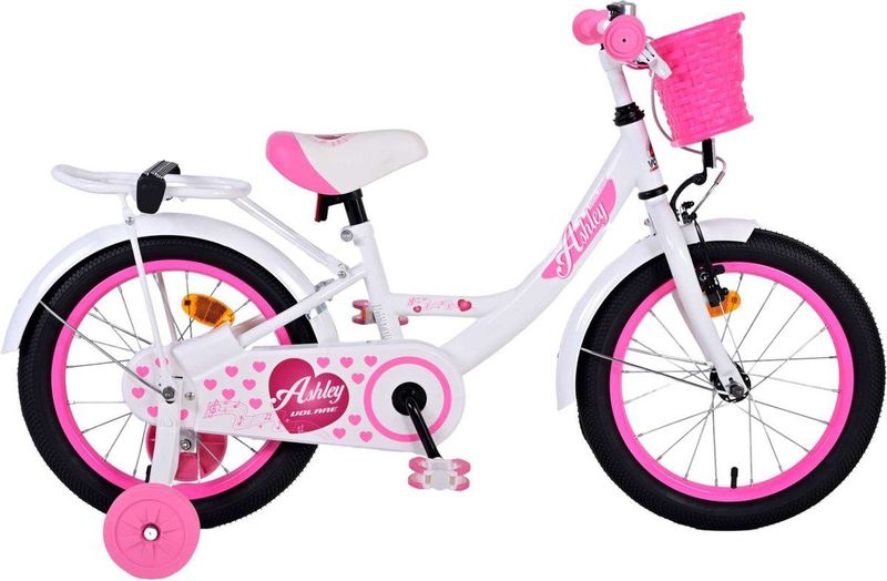 Volare - Ashley - Kinderfiets - Wit/Roze - Stalen Frame - Met Fietsmand