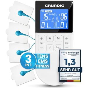 GRUNDIG Tens apparaat pijntherapie prikkelstroomapparaat - gecertificeerd medisch hulpmiddel met 50 programma's en 16 intensiteitsniveaus - 3-in-1 accu EMS-apparaat voor spierontspanning (apparaat)