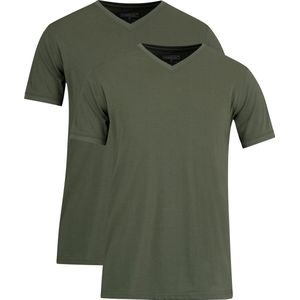 STØRVIK Extra lang T-Shirt 2-Pack Heren - Katoen V-Hals - Maat 2XL - Olijfgroen