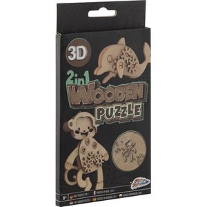 Grafix 2-in-1 Houten 3D Dierenpuzzels 10cm- Leeftijd Vanaf 8 Jaar