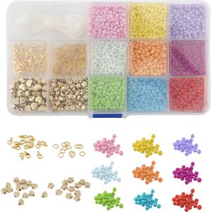 Glaskralen Armbandjes maken 6000pcs - DIY Sieraden maken - Maak Prachtige Sieraden en Creëer Unieke Kunstwerken - Rocailles - Inclusief Rijgdraad - Gouden sterren en hartjes bedels