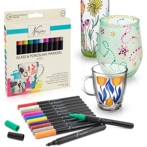 Porselein Stiften 12pcs - Stiften voor Porselein en Glas - Verf voor Glas en Porselein - Geschikt voor Porselein Stiften voor Volwassenen - Krijt en Textielstiften Alternatief