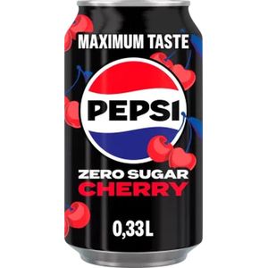 Pepsi Zero Sugar Cherry frisdrank, blik van 33 cl, pak van 24 stuks