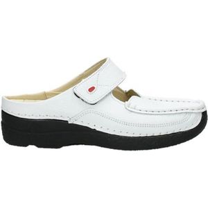 Wolky Klompen Roll Slipper wit zwart leer