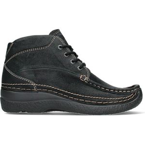 Wolky Hoge veterschoenen Roll Shoot zwart nubuck