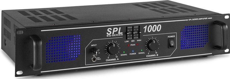 Skytec SPL1000 2-kanaals versterker met 3-bands equalizer - 2x 500W