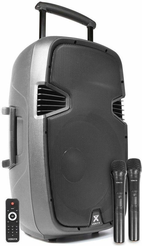 Mobiele speaker - Vonyx SPJ-PA915 Bluetooth speaker met accu en 2 draadloze microfoons