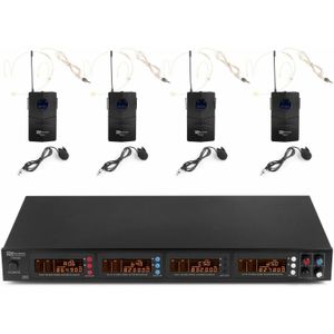 Draadloze microfoon - Power Dynamics PD504B draadloze microfoonset met 4 headsets