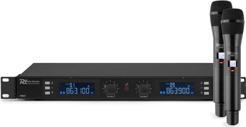 Draadloze microfoonset - Power Dynamics PD632H draadloze UHF microfoonset met 2x handmicro