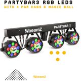Discolampen - BeamZ PARTYBAR3 - Vier lichteffecten op statief - 4x PAR spot + 4x gekleurde Magic discobal - Complete set!