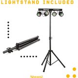 Discolampen - BeamZ PARTYBAR3 - Vier lichteffecten op statief - 4x PAR spot + 4x gekleurde Magic discobal - Complete set!
