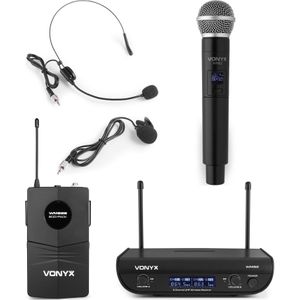 Draadloze microfoon - Vonyx WM82C UHF draadloze microfoonset met handheld en headset microfoon