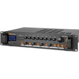 100V versterker - Power Dynamics PDV120MP3 4-zone versterker voor 100V (omroep) systemen met o.a Bluetooth, radio en mp3 speler