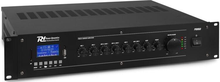 Versterker 100V - Power Dynamics PRM120 100V versterker met Bluetooth en mp3 speler- 120W