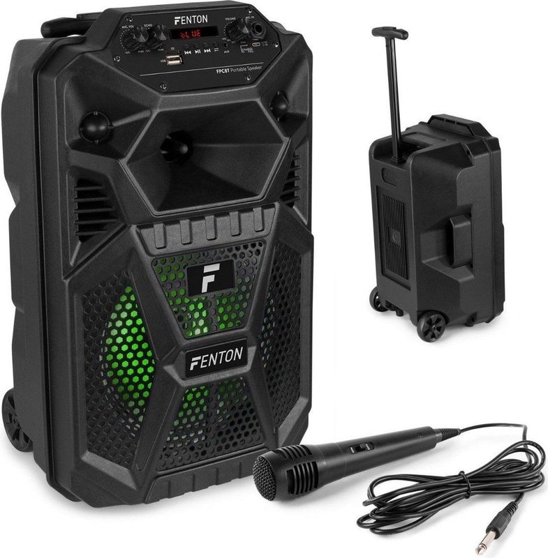 Fenton - FPC8T - Bluetooth Speaker - Zwart - 100W - Accu - Karaoke Set