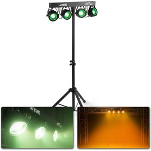 Discolampen op Statief - MAX Partybar11 - 4x 20W COB PAR - RGB Feestverlichting Set