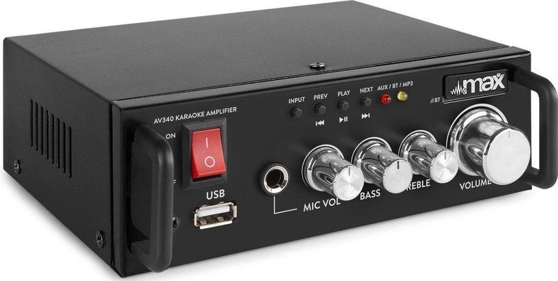 MAX - AV340 - Karaoke Versterker - Zwart - Compact - Bluetooth - MP3 Speler