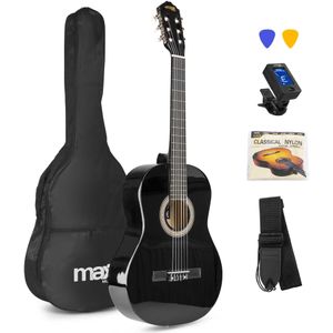 MAX SoloArt - Akoestische Gitaar Starterset - Zwart - Klassieke Gitaar - Inclusief Stemapparaat en Tas