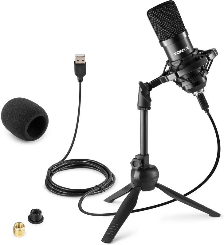 Vonyx CM300B - USB Studio Microfoon - Incl. Tafelstandaard - Zwart
