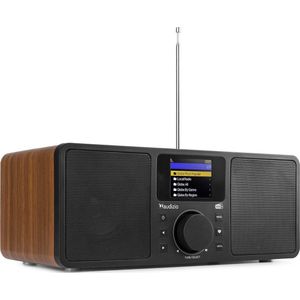 DAB Radio met Bluetooth en Internetradio - Audizio Rome - Wekkerradio - Wifi - AUX - 2 Speakers - Hout