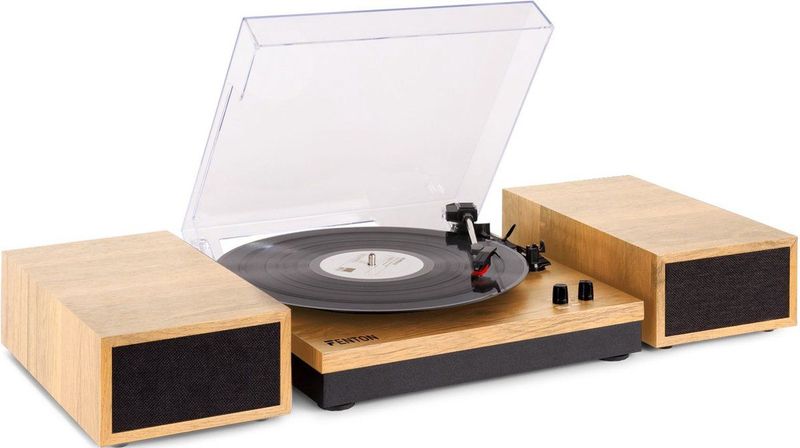 Retro Platenspeler met Bluetooth en Speakers - Fenton RP165L - Incl. Naald - Lichtbruin Hout