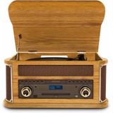 Retro platenspeler Bluetooth - Fenton Memphis - Grammofoon, cassette, mp3 speler, FM en DAB radio - Bruin
