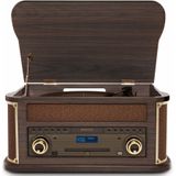 Retro Platenspeler Bluetooth - Fenton Memphis - Cassett - Mp3 Spele - FM en DAB Radio - Donkerbruin