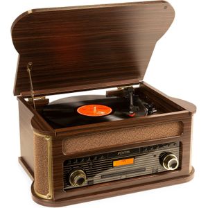 Fenton Memphis platenspeler - Bluetooth, DAB & FM, CD, cassette en mp3 speler - Donkerbruin