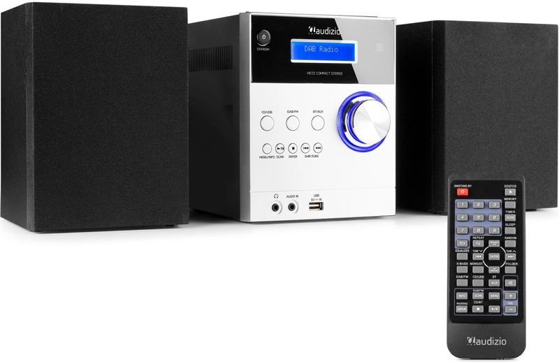 Stereo Set met CD Speler En Radio - Audizio Metz - Bluetooth - AUX - Alarm - Aluminium