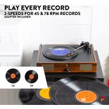 Platenspeler met speakers - Fenton RP106W - met USB en stereo geluid - Bruin (hout)