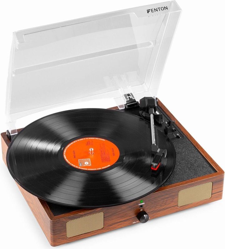 Platenspeler met speakers - Fenton RP106W - met USB en stereo geluid - Bruin (hout)