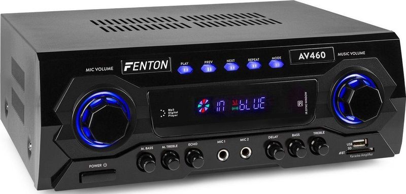 Karaoke versterker - Fenton AV460 - Bluetooth & 2 microfooningangen met echo en delay effect - 500W