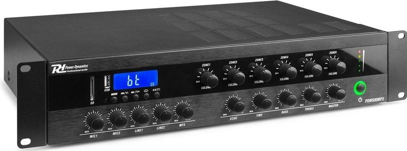 100v versterker met 6 zones - Power Dynamics PDW500MP3 - 100 volt versterker met Bluetooth - 500W