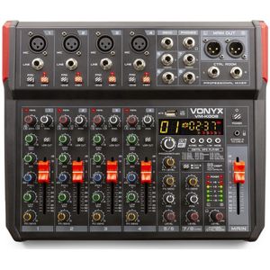Mengtafel - Vonyx VM-KG08 - 8-kanaals mengpaneel Bluetooth, DSP, mp3 speler en USB audio interface